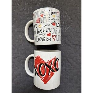 2pc Just For You by Megatoys LOVE & XOXO Cup Mug Red, Black & White Valentine